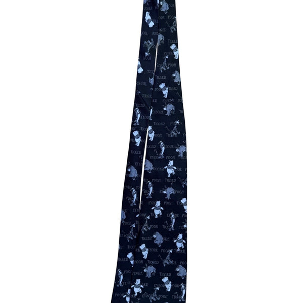 Disney Men Black Polyester Winnie The Pooh & Friends Pattern Novelty Tie