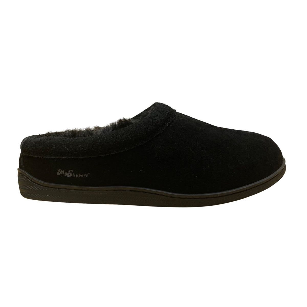 My Slippers Men’s Black Leather Faux Fur Lined Slip-On Clogs Size 13