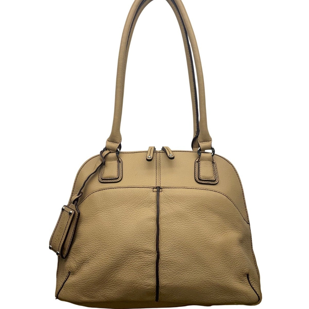 Tignanello Women’s Beige Genuine Leather Pebbled Shoulder Bag With Zip Closure