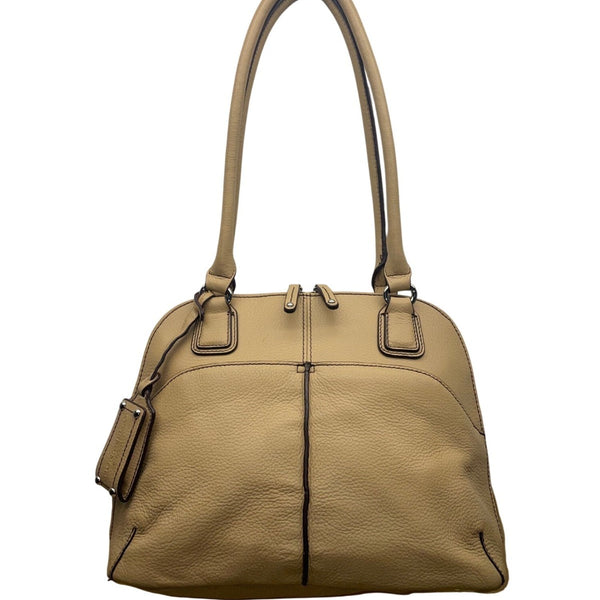 Tignanello Women’s Beige Genuine Leather Pebbled Shoulder Bag With Zip Closure