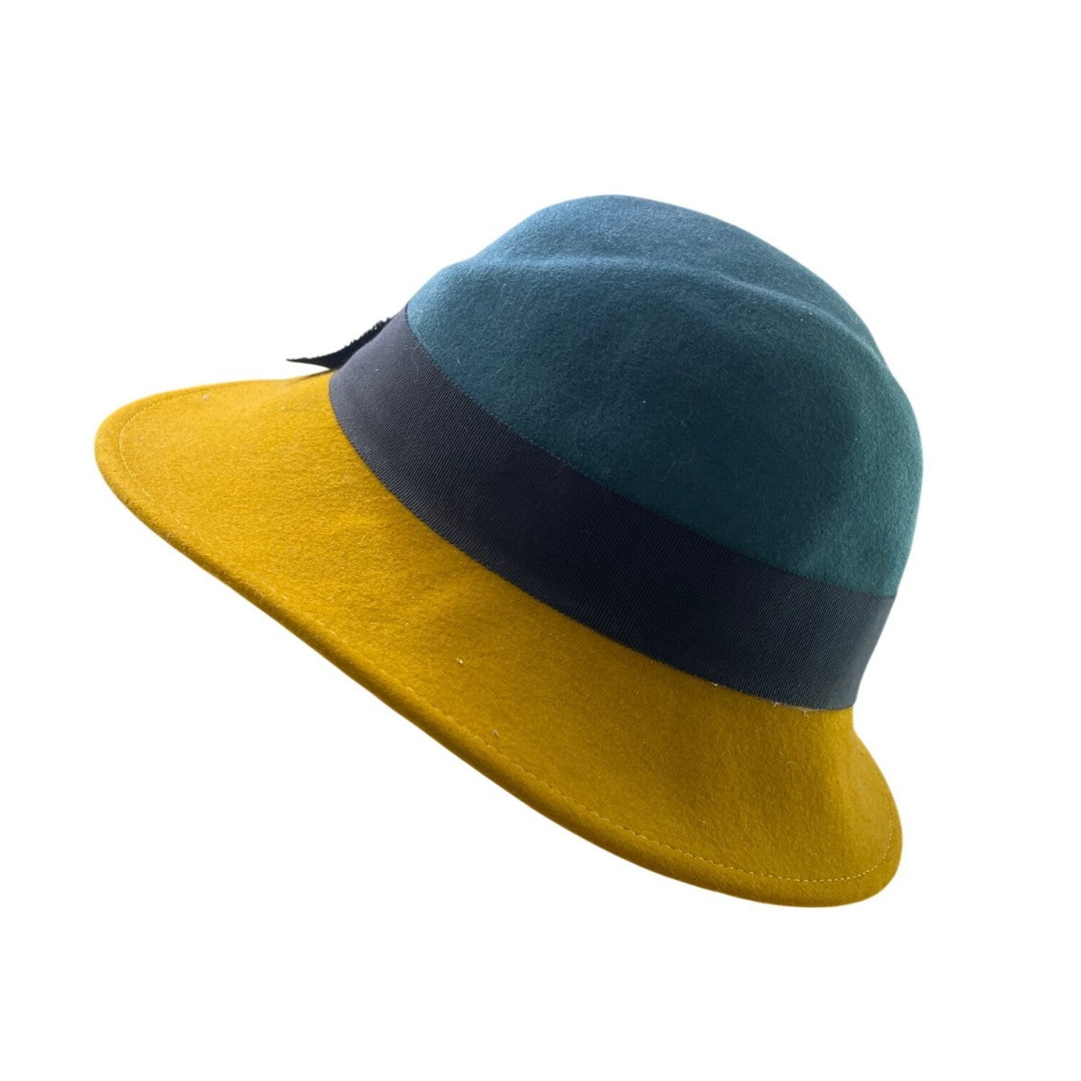 Dockin Womens Green & Yellow Wool Felt Cloche Hat Ribbon Accent Chic