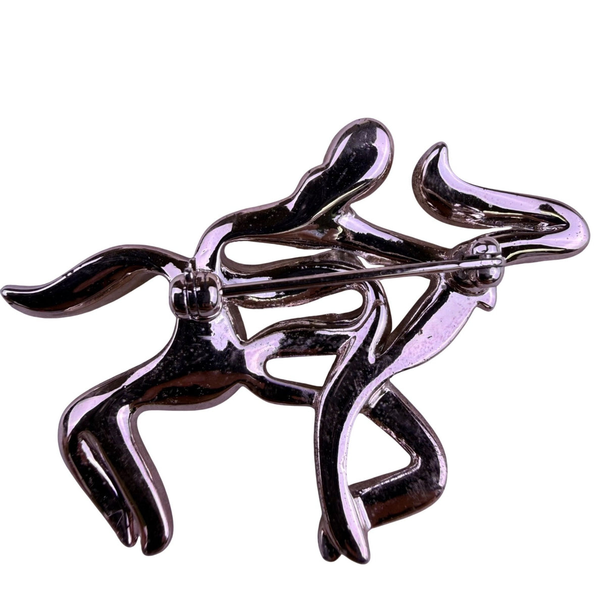 Trifari Womens Silver Tone Metal Abstract Animal Brooch With Rhinestones & Box