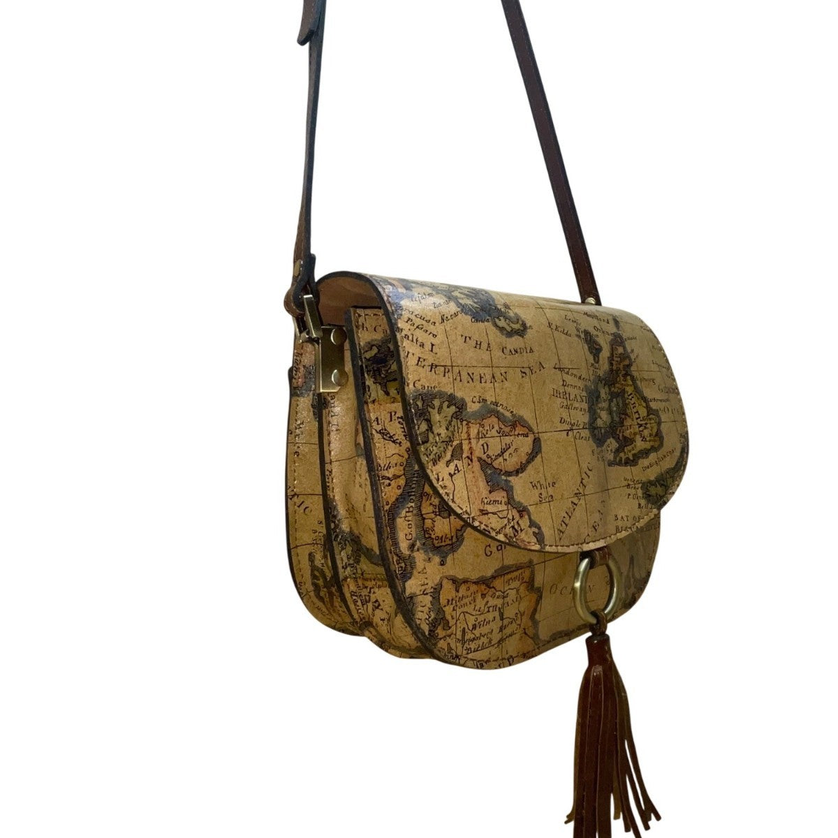 Patricia Nash Women’s European Map Leather Tassel Adjustable Strap Crossbody Bag