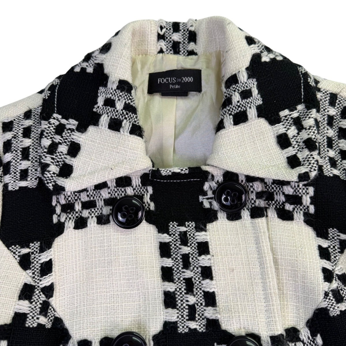 Focus 2000 Womens Black & White Plaid Petite Coat Double Breasted Size 6P
