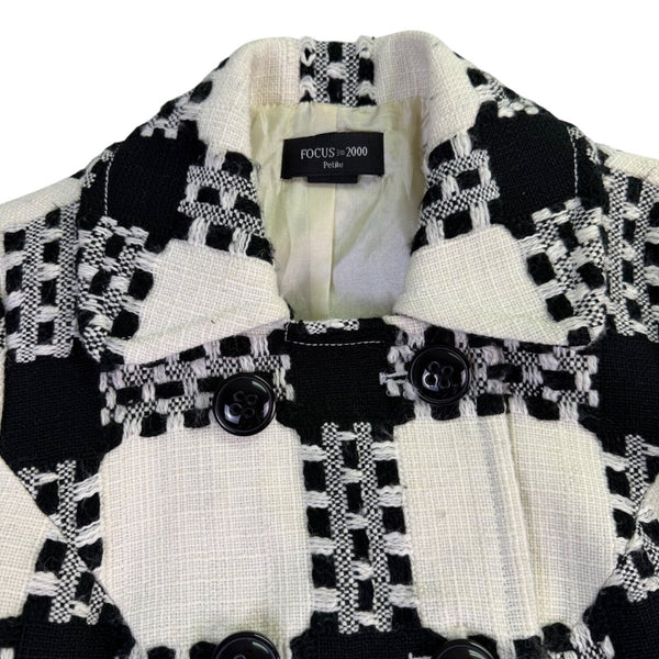 Focus 2000 Womens Black & White Plaid Petite Coat Double Breasted Size 6P