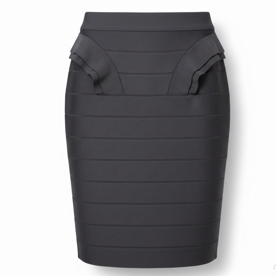 Gracia Womens Black Bandage Skirt Ruffle Detail Elastic Waist Size L