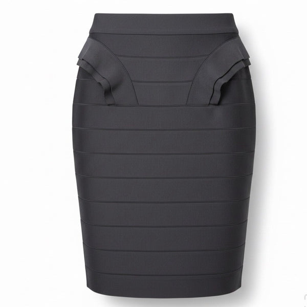 Gracia Womens Black Bandage Skirt Ruffle Detail Elastic Waist Size L