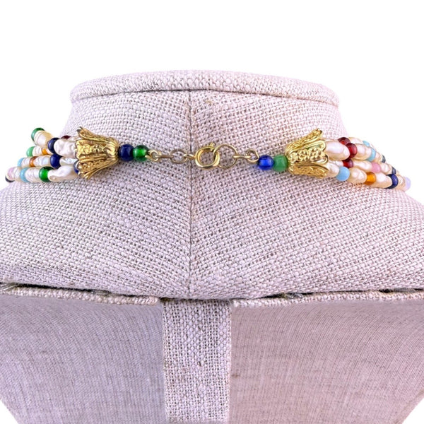 Multi-Color Freshwater Pearl & Gold Tone Beaded Necklace Multi-Strand