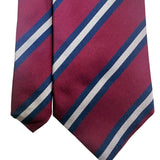 Lands End Mens Burgundy Navy & White 100% Silk Striped Tie Handsewn Classic