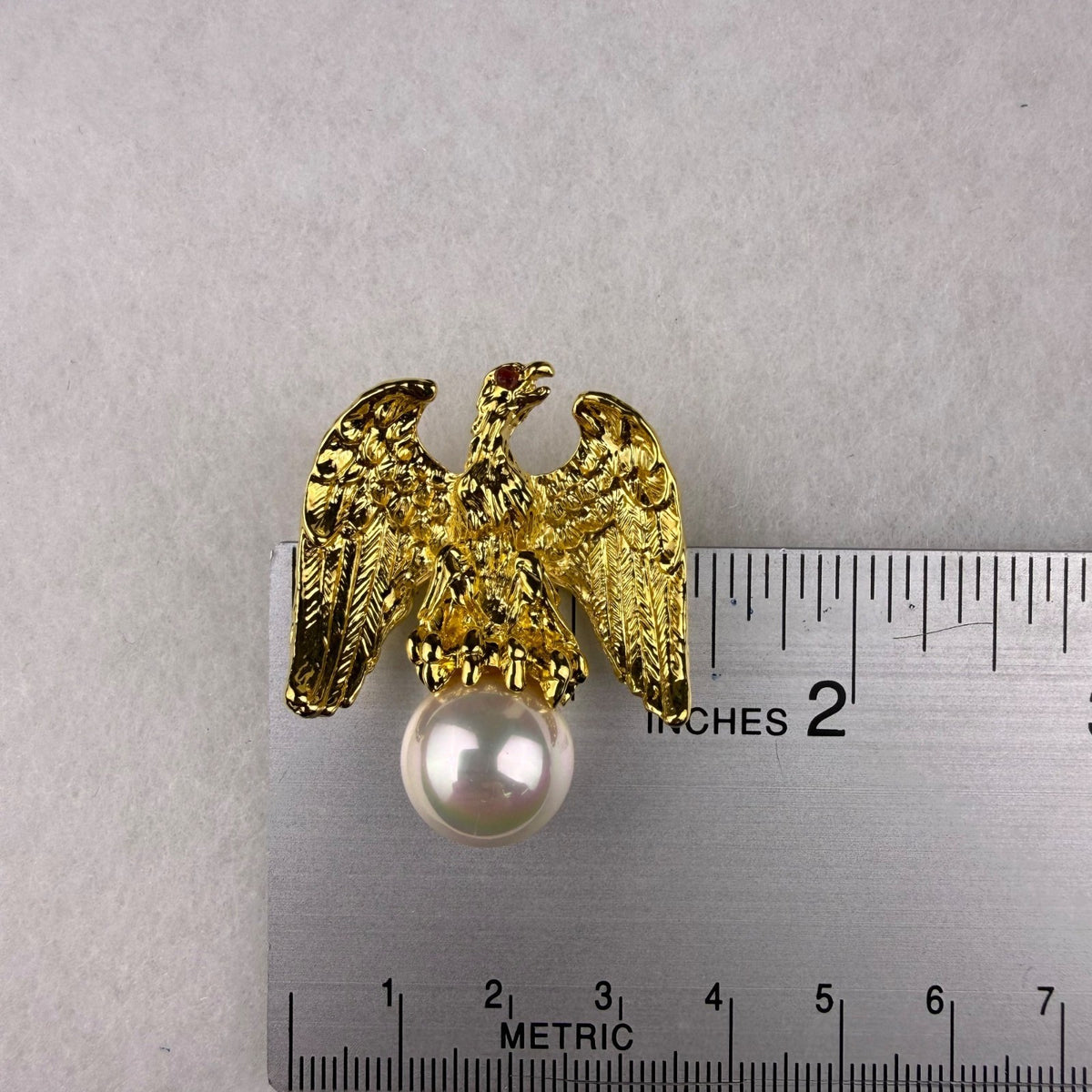 Ann Hand Womens Gold Tone Eagle Brooch With Faux Pearl Accent Elegant Pin