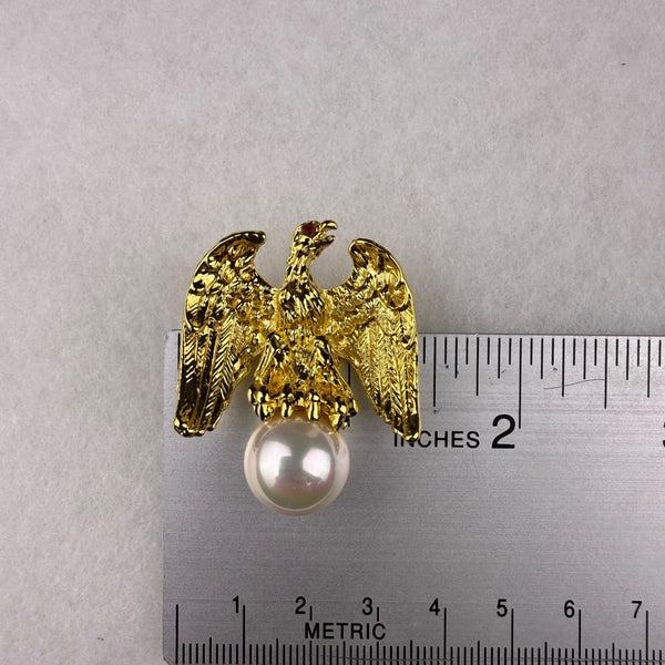 Ann Hand Womens Gold Tone Eagle Brooch With Faux Pearl Accent Elegant Pin