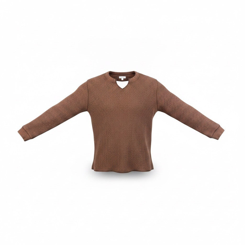 Madewell Womens Brown Cotton Blend Textured Knit Waffle Long Sleeve Top Size L