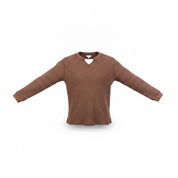 Madewell Womens Brown Cotton Blend Textured Knit Waffle Long Sleeve Top Size L