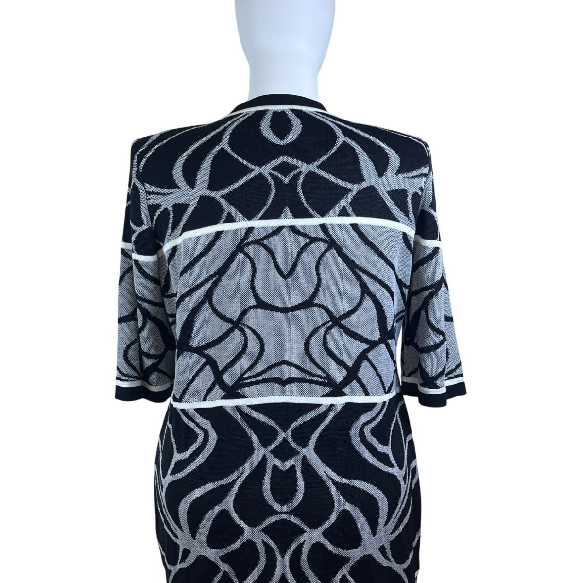 Misook Womens Black & White Knit Open Cardigan Sweater Abstract Pattern Sz XL