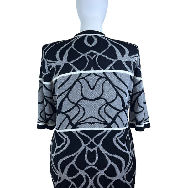 Misook Womens Black & White Knit Open Cardigan Sweater Abstract Pattern Sz XL