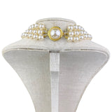 Vintage Womens Gold Tone Faux Pearl Necklace 3-Strand Choker Elegant Jewelry