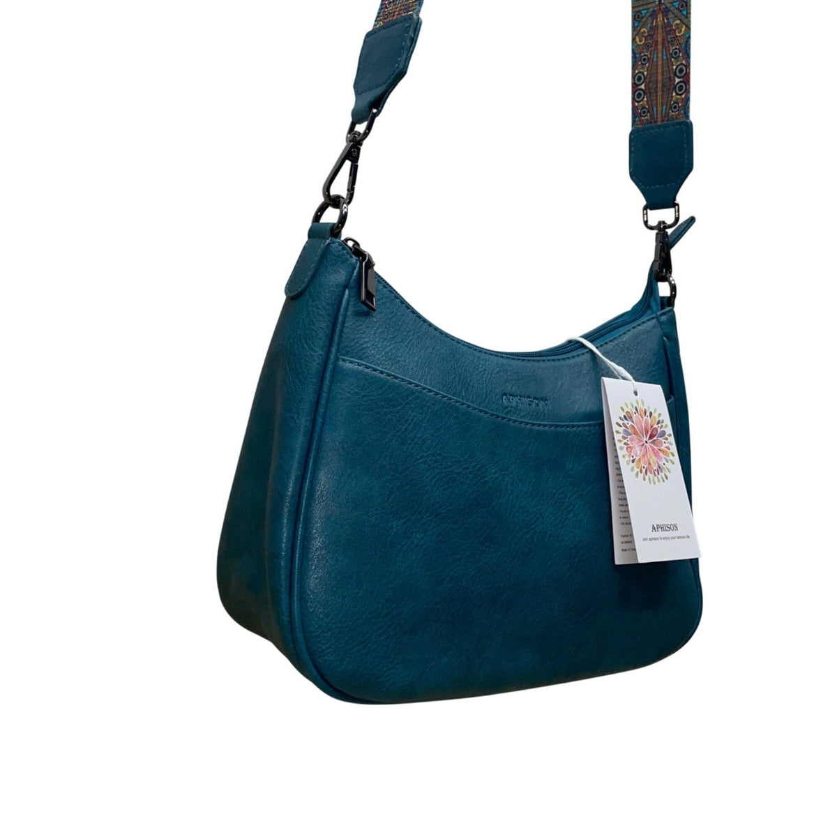 Aphison Women’s Blue Vegan Leather Adjustable Strap Zip Closure Shoulder Bag