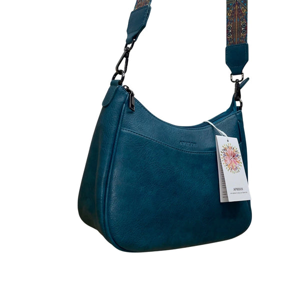 Aphison Women’s Blue Vegan Leather Adjustable Strap Zip Closure Shoulder Bag