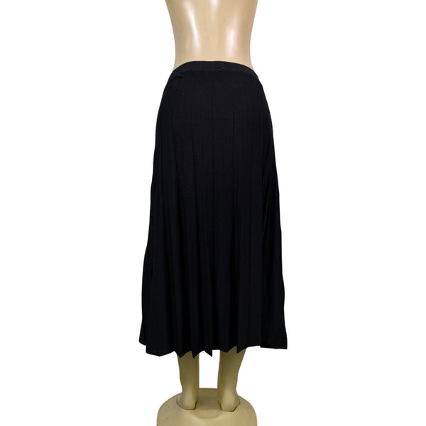 Jones New York Womens Black Pleated Midi Skirt Elegant Ribbed Knit Size L