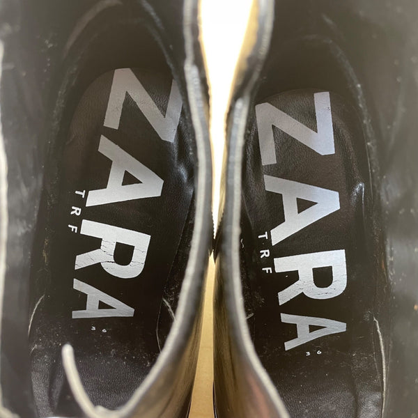 Zara Trafaluc Women’s Black Faux Leather Wedge Heel Ankle Booties Sz 6 USA