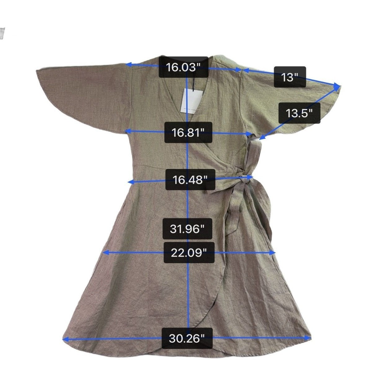 Lu•Ciee Womens Beige Linen Wrap Dress Eco-Friendly Summer Tie Waist Sz S