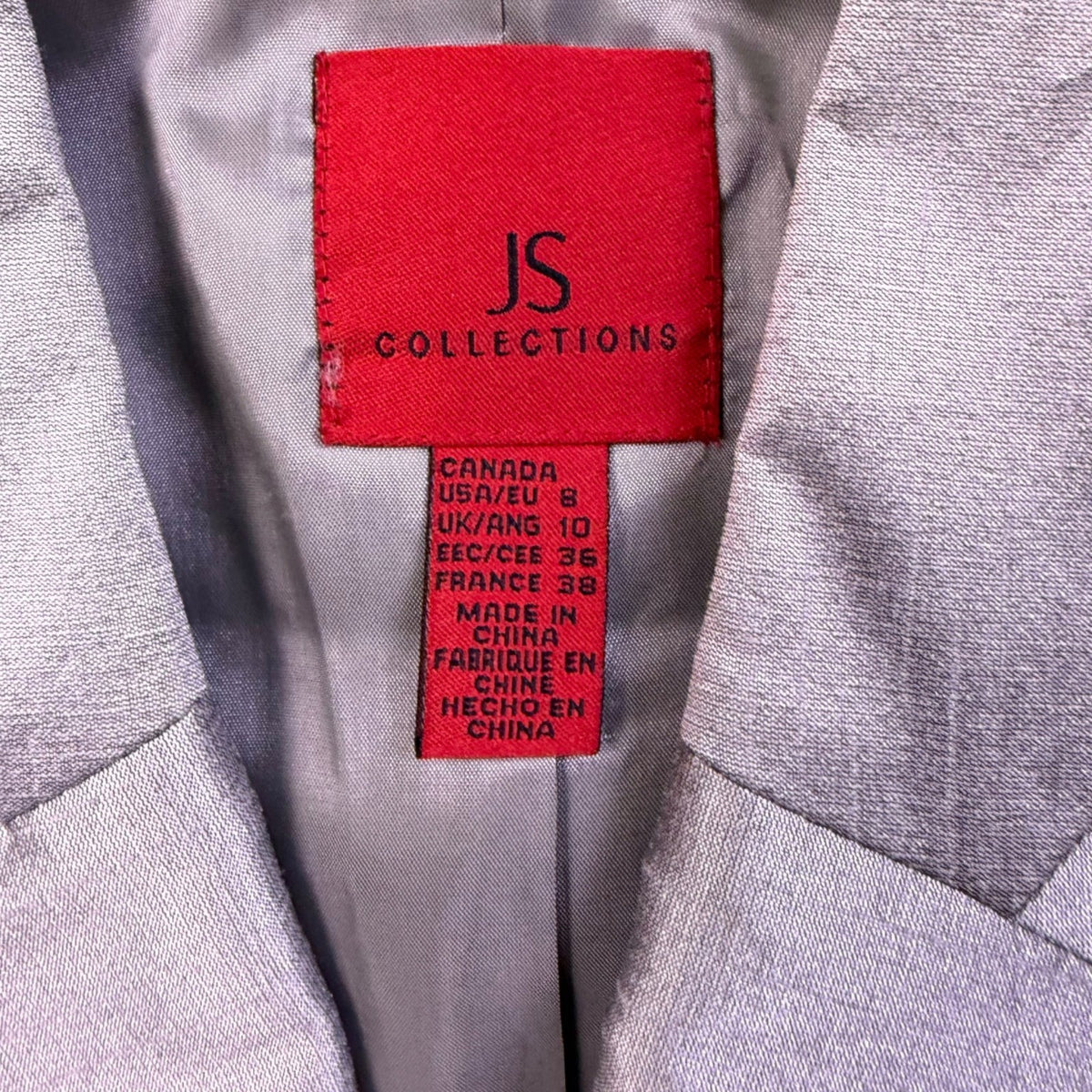 JS Collections Womens Silver Ruffled Peplum Blazer Jacket Size 8