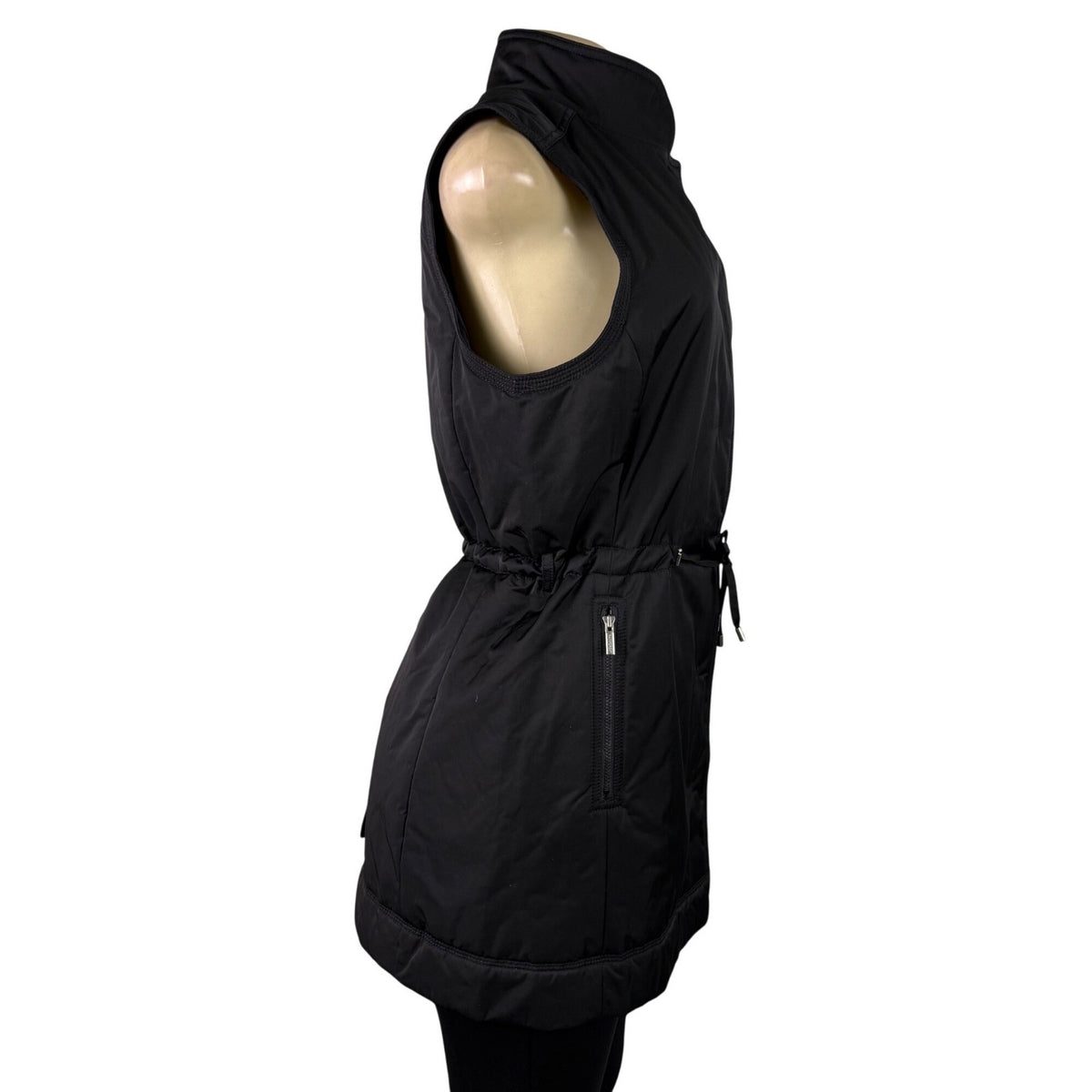 Rainforest Womens Black Sleeveless Vest Zip-Up Adjustable Waist Sz S