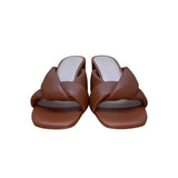 Loft Women’s Brown Leather Puffed Twist Strap Block Heeled Sandals Size 7M