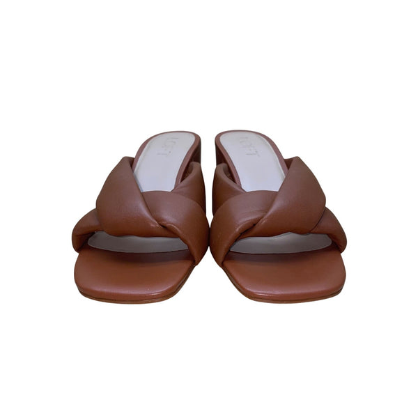 Loft Women’s Brown Leather Puffed Twist Strap Block Heeled Sandals Size 7M