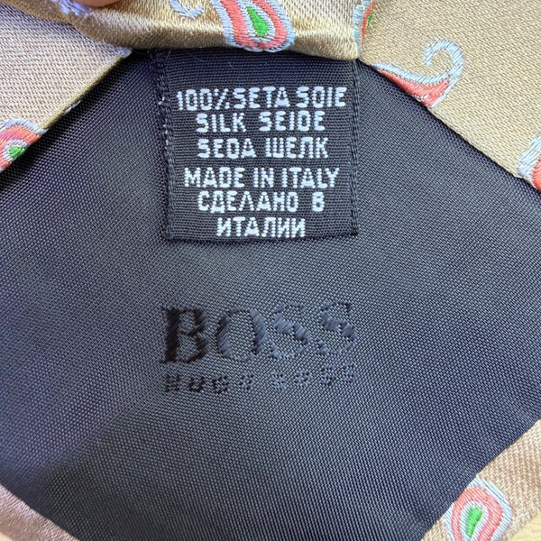 Hugo Boss Mens Tan Silk Paisley Necktie Stylish Fashion Accessory
