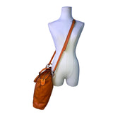 Women’s Orange Leather Adjustable Straps Zip Closure Inner Pockets Tote Bag