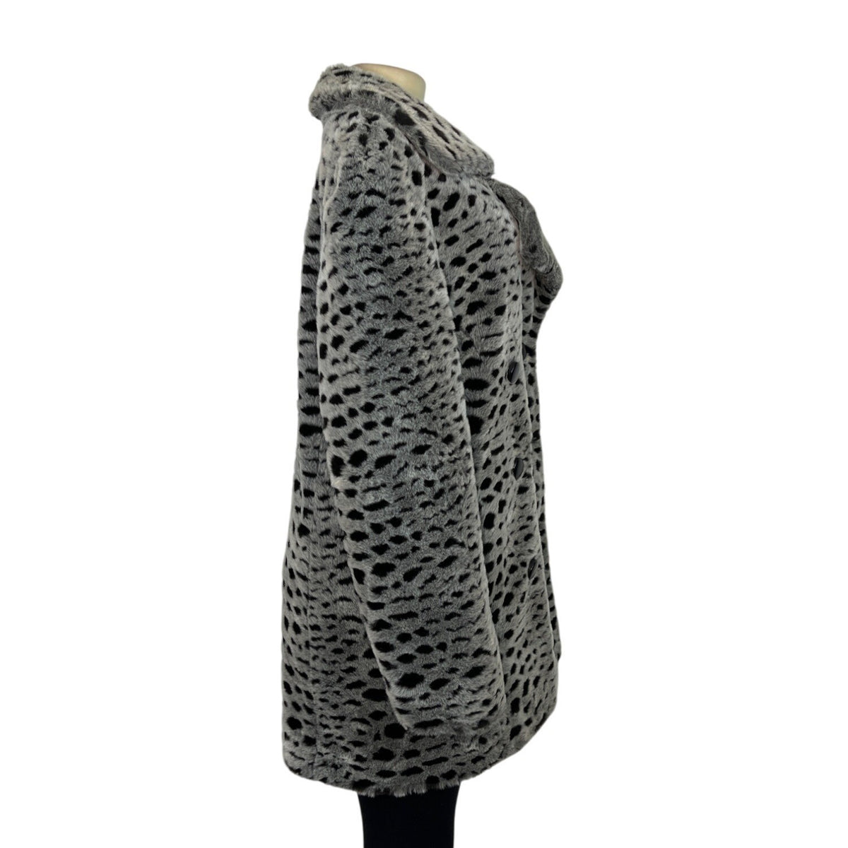 Unique New York Women's Grey Faux Leopard Fur Double-Breasted Coat Sz S