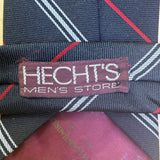 Y Saint Laurent Mens Navy Silk Tie Striped Pattern Red & White Accents