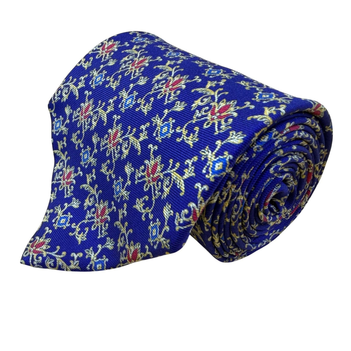 Smithsonian Mens Navy Blue 100% Silk Floral Pattern Necktie Elegant Design