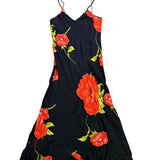 American Angel Womens Black Floral Spaghetti Strap Dress Red Poppy Print