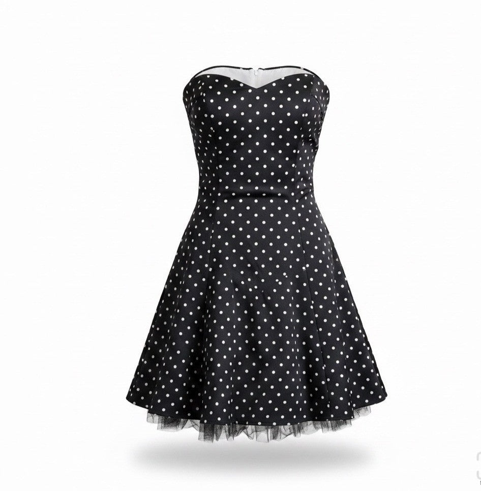 Jessica Mcclintock Womens Black Strapless Polka Dot Fit & Flare Dress Size 1/2