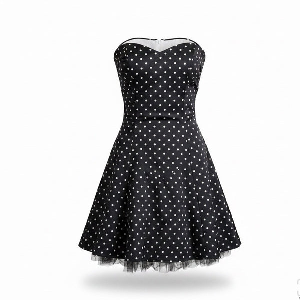 Jessica Mcclintock Womens Black Strapless Polka Dot Fit & Flare Dress Size 1/2