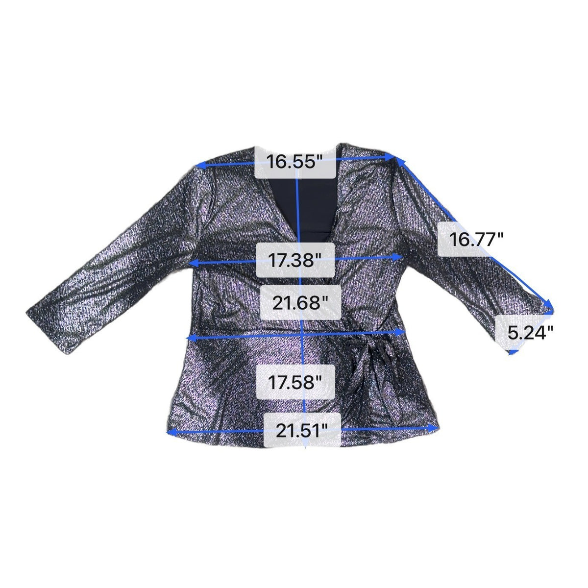 Zero 2 Eight Women’s Black Metallic Sheer Wrap Shirt With V-Neck Size L