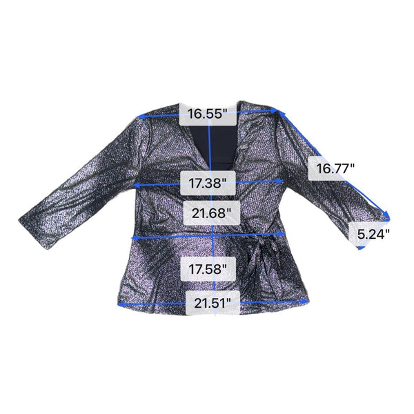 Zero 2 Eight Women’s Black Metallic Sheer Wrap Shirt With V-Neck Size L
