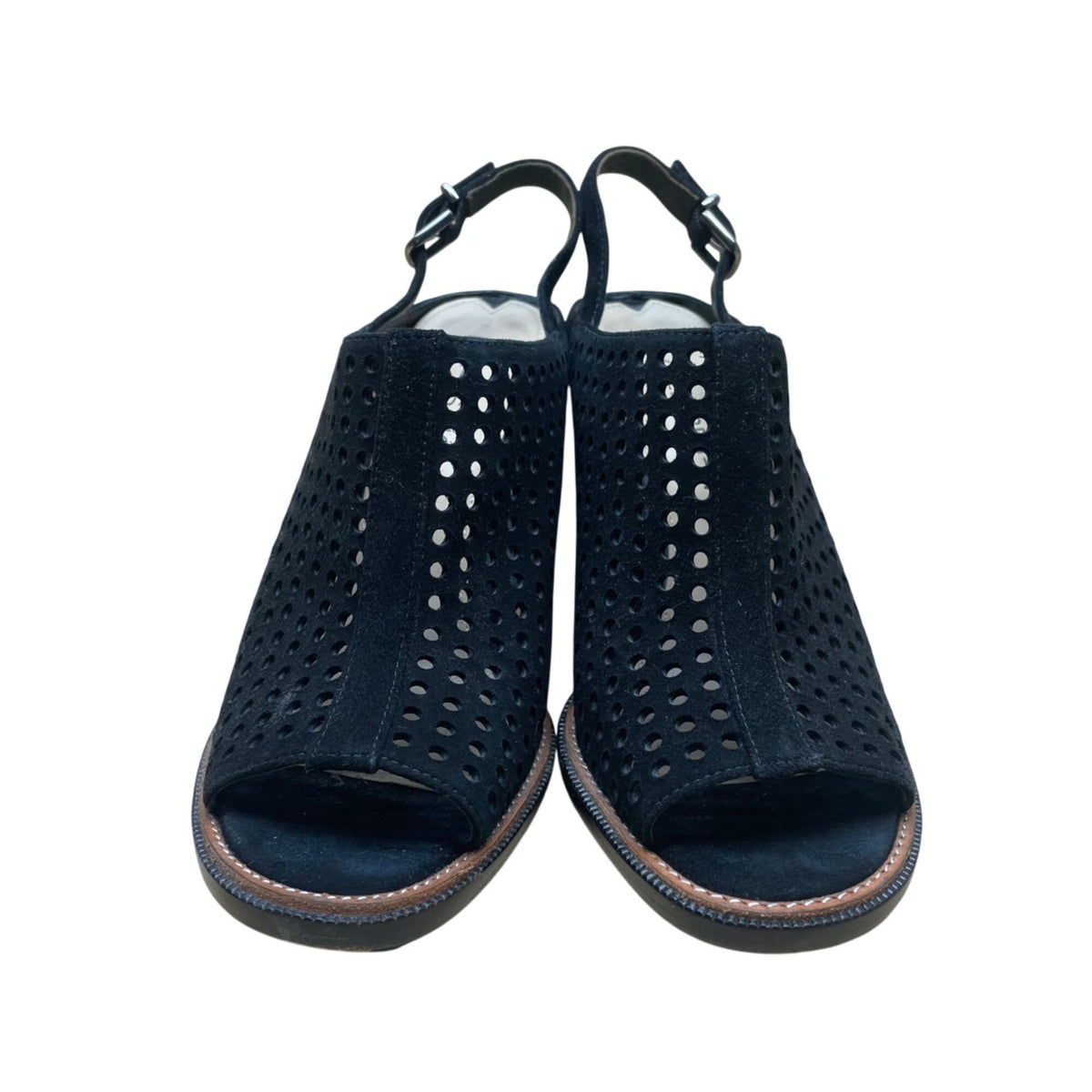 Via Spiga Womens Black Suede Slingback Perforated High Heel Sandals Sz 6M