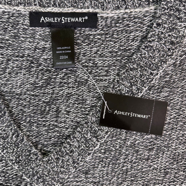 Ashley Stewart Womens Gray V-Neck & Long Sleeve Sweater Plus Size 22/24