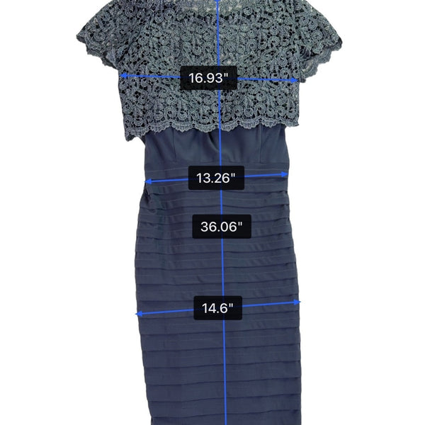 Betsy & Adam Womens Navy Cocktail Shift Dress With Metallic Lace Size 14