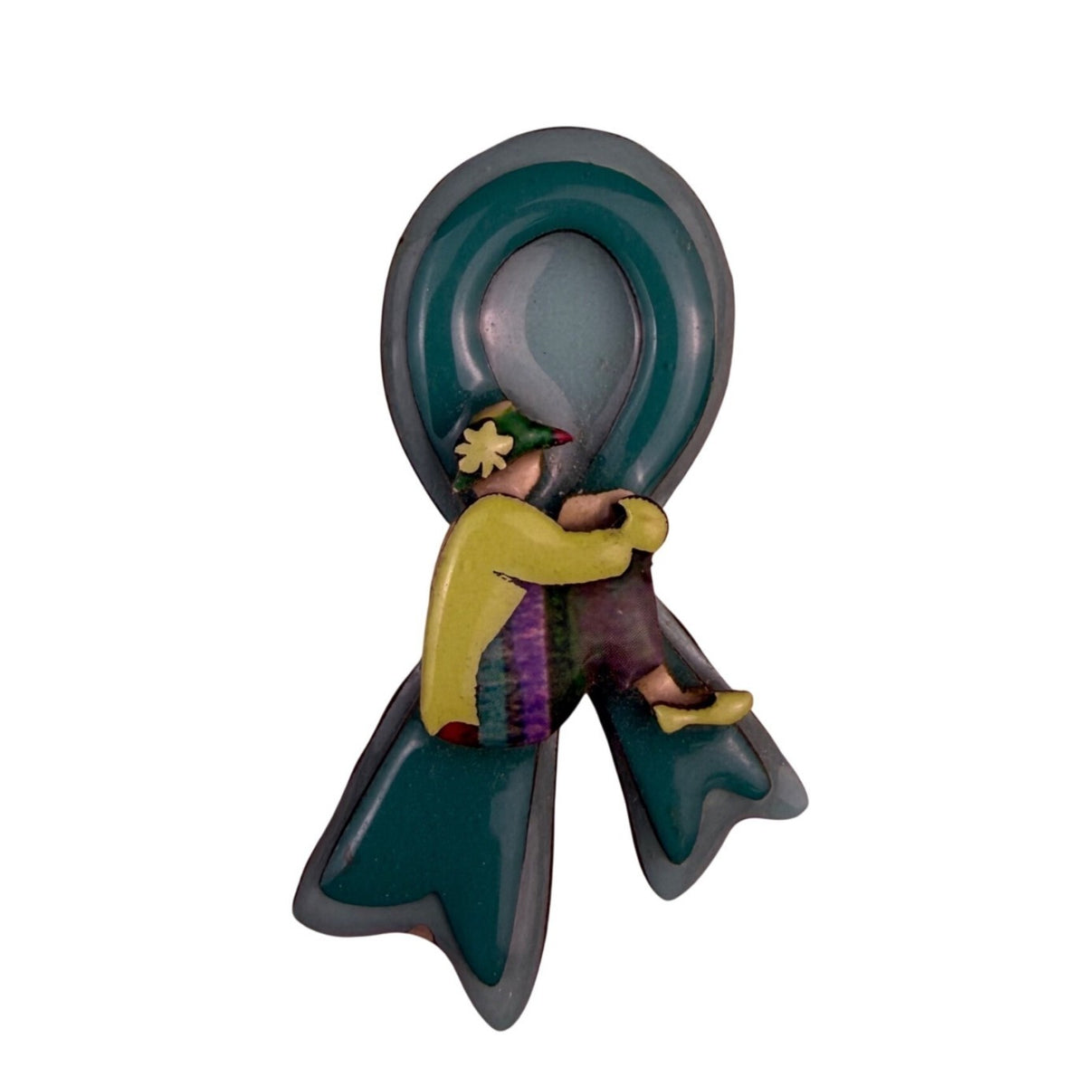Lucinda Womens Green Handcrafted Ribbon Pin Multicolor Painted Design Brooch
