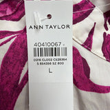 Ann Taylor Womens White & Pink Cotton Floral Print Belted Long-Sleeve Dress Size