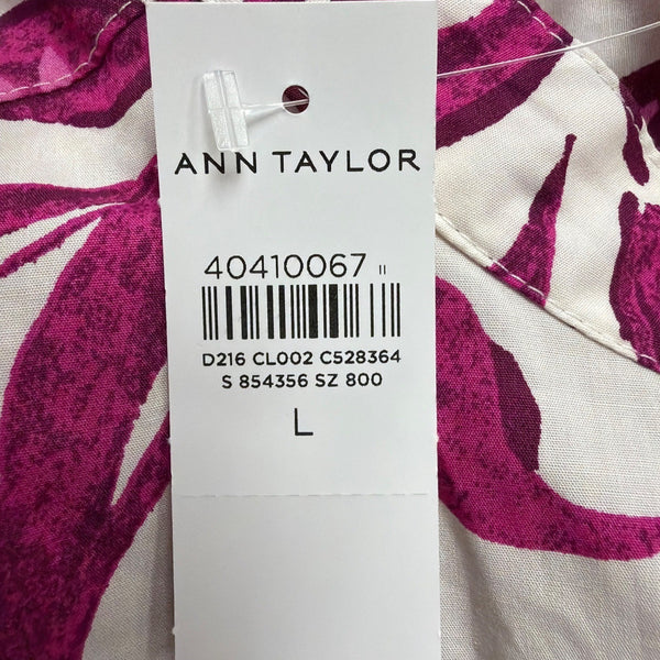 Ann Taylor Womens White & Pink Cotton Floral Print Belted Long-Sleeve Dress Size