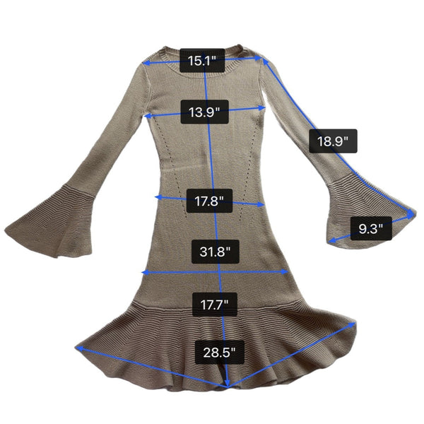 Boston Proper Womens Taupe Cotton Rayon Knit Dress Bell Sleeves Fit & Flare Sz X
