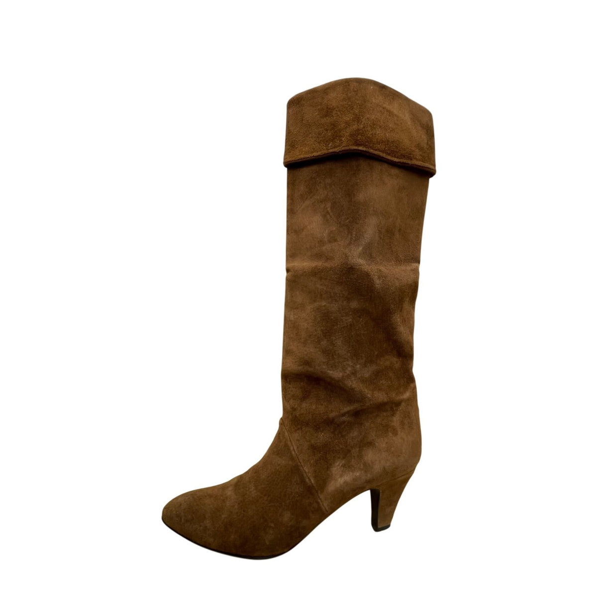 Nina Women’s Brown Suede Fold Over Knee High Heeled Boots Size 7.5