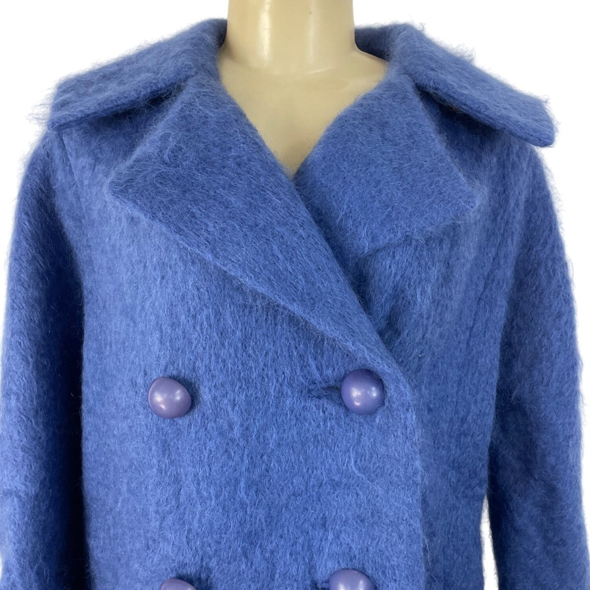 Vintage Sandison Womens Blue Double-Breasted Coat With Buttons