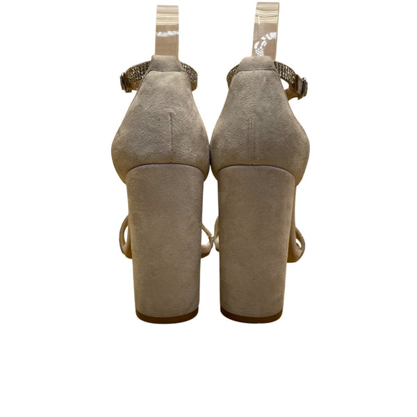 Steve Madden Women’s Taupe Suede Rhinestone Strap Block Heel Sandals Size 6.5M