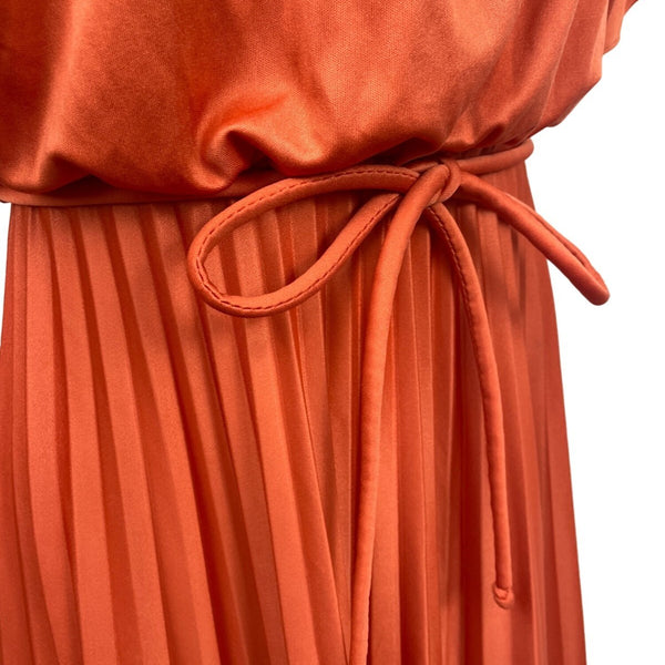 Vintage Style Rust Orange Maxi Dress With Belt & Flutter Sleeves S/M